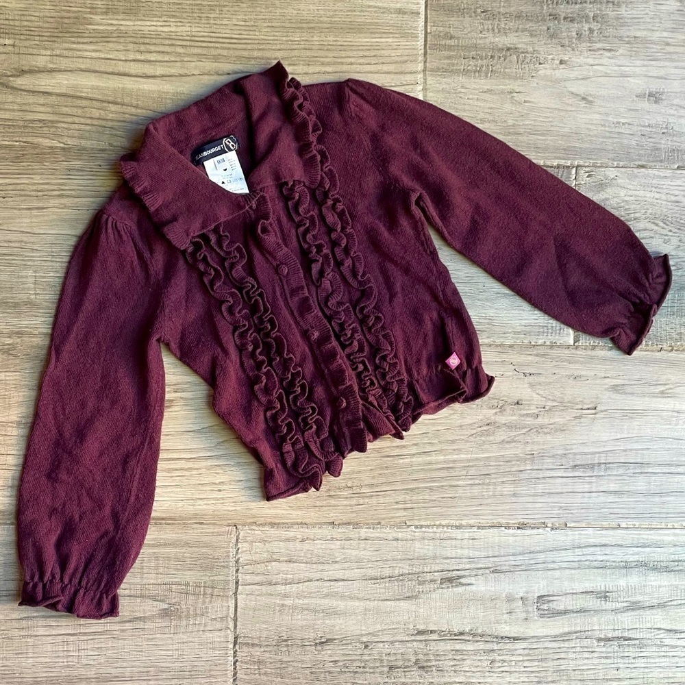 Jean Bourget Kids Ruffle Cardigan Button Down Front Gathered Hem/Wrists SZ 6